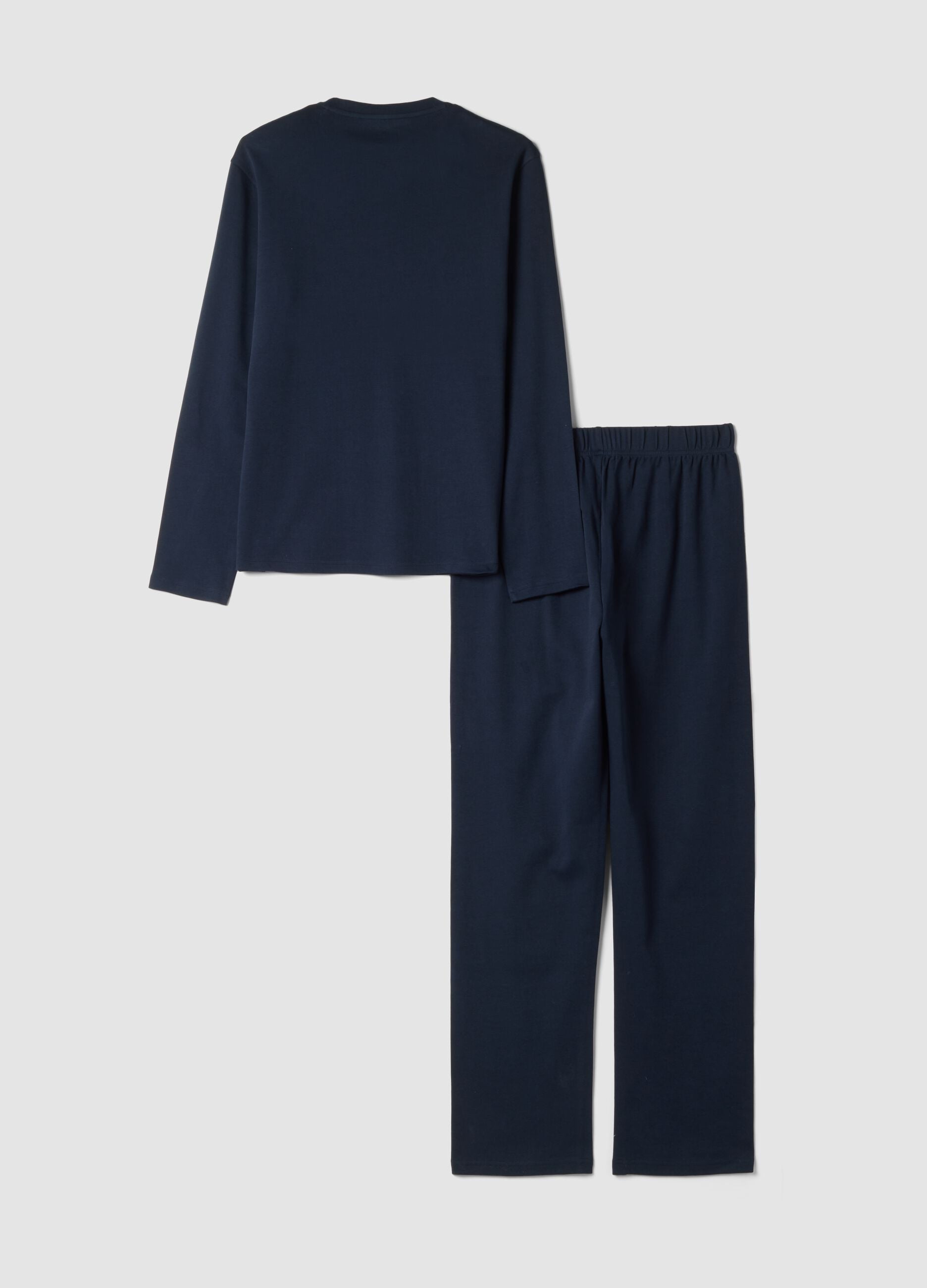 Navy blue organic cotton crew-neck pyjamas, regular fit