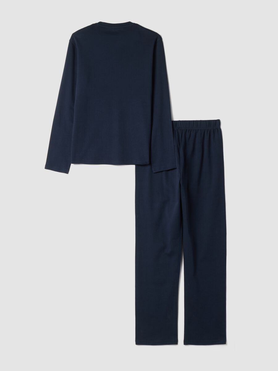 Navy blue organic cotton crew-neck pyjamas, regular fit_2