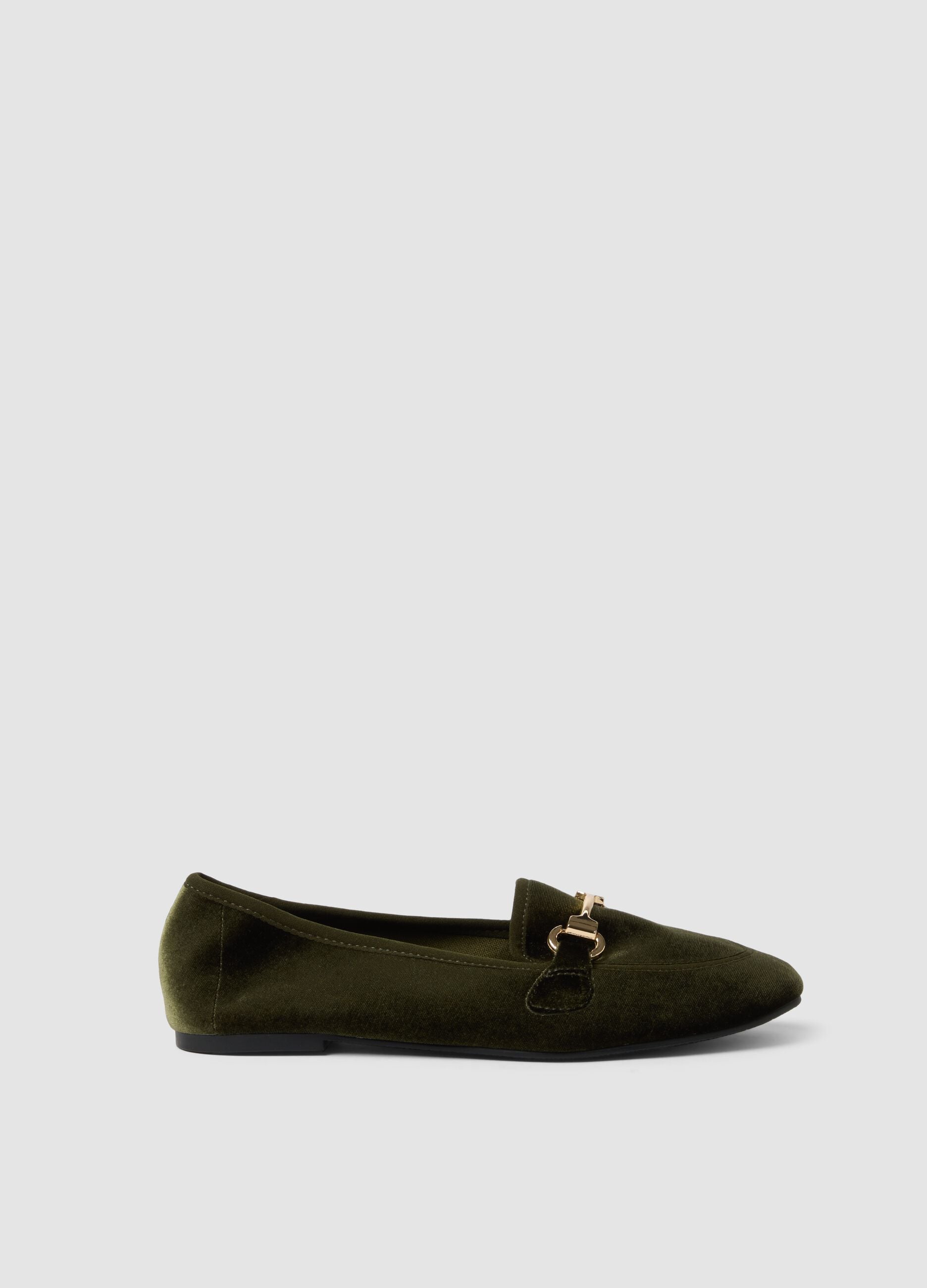 Green loafers with gold-tone bit