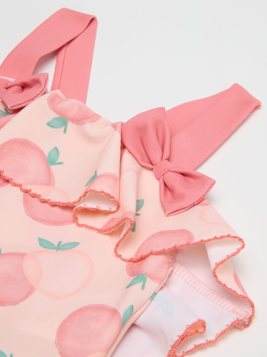 Girls' Pink Stretch Blend Swimsuit with Peach Print and Ruffles_2