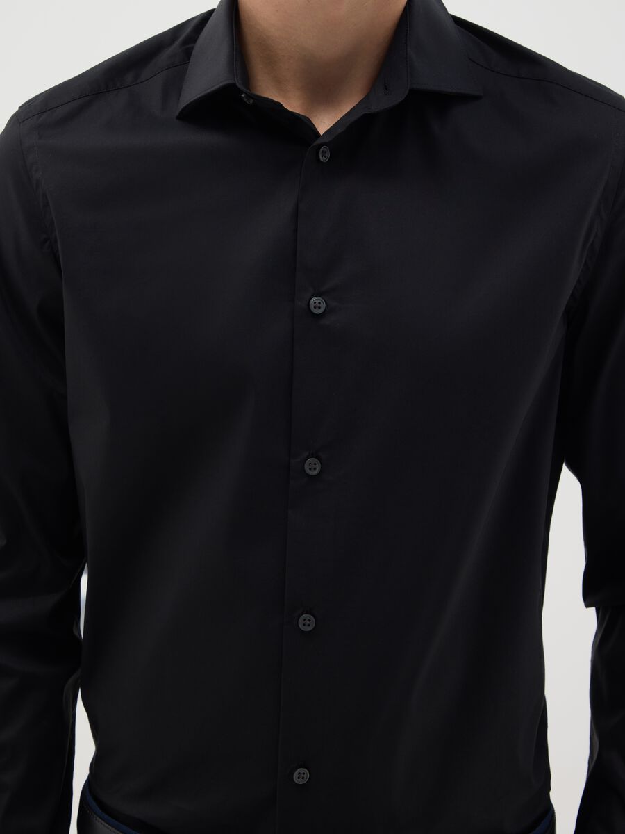 Men’s slim fit black cotton blend shirt_2