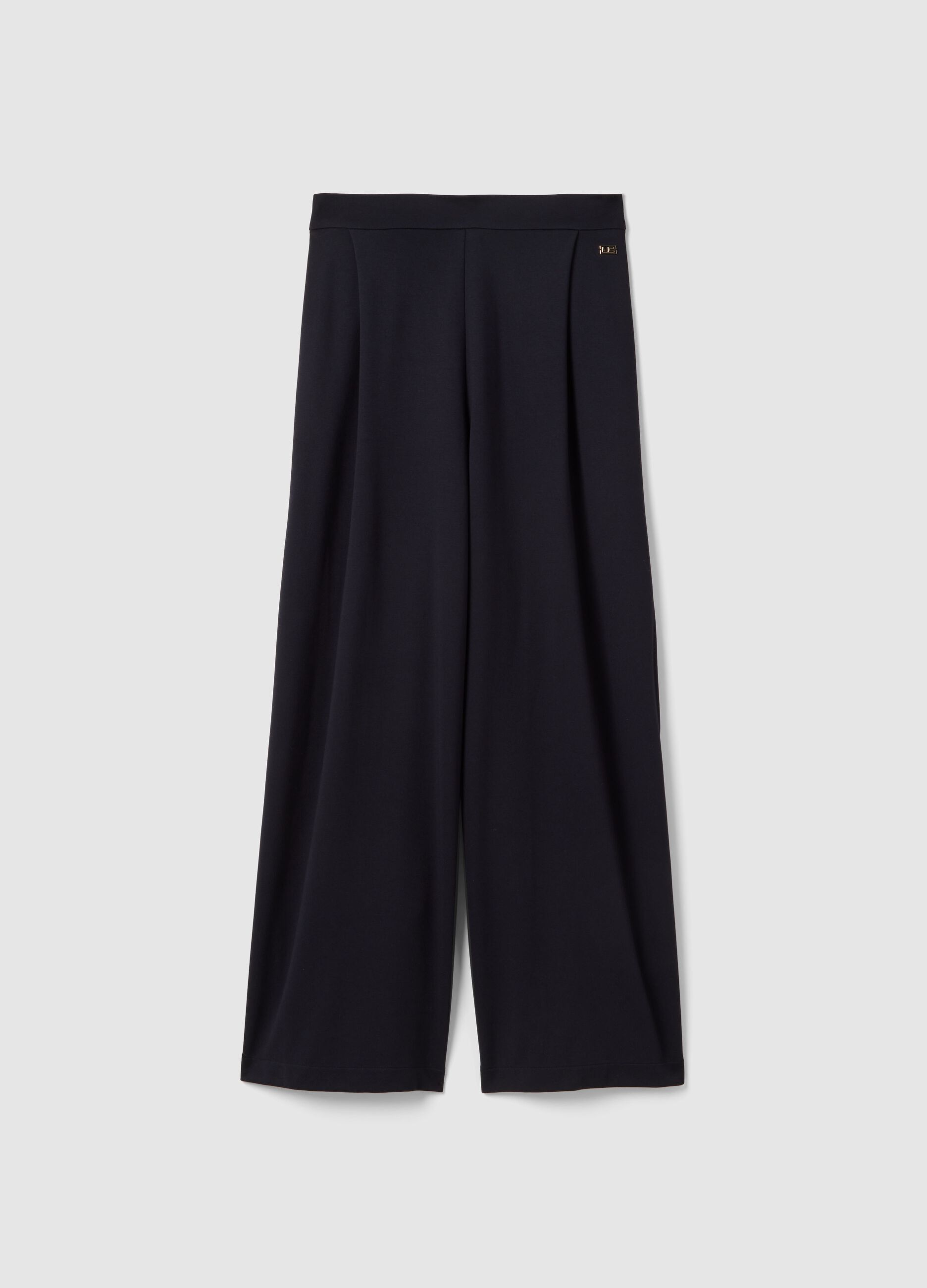 Black Wide Leg Stretch Viscose Blend Trousers