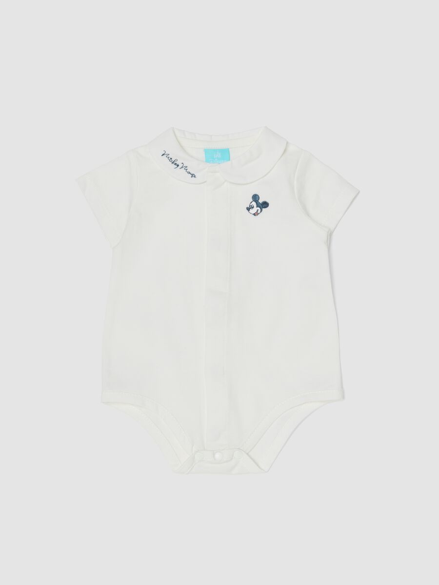 Body in puro cotone bianco da neonato con ricamo Topolino_0