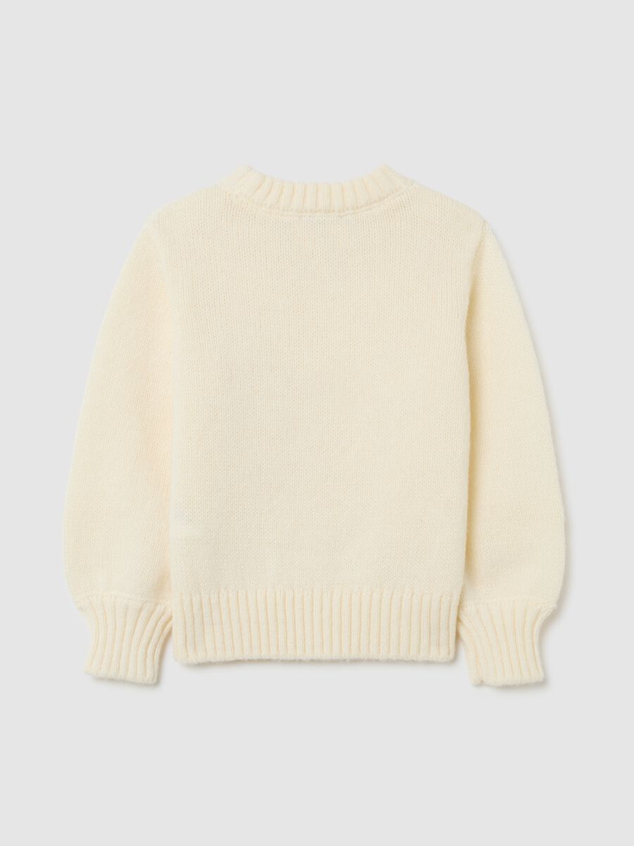 Maglione da ragazza beige regular fit con ricamo floreale_4