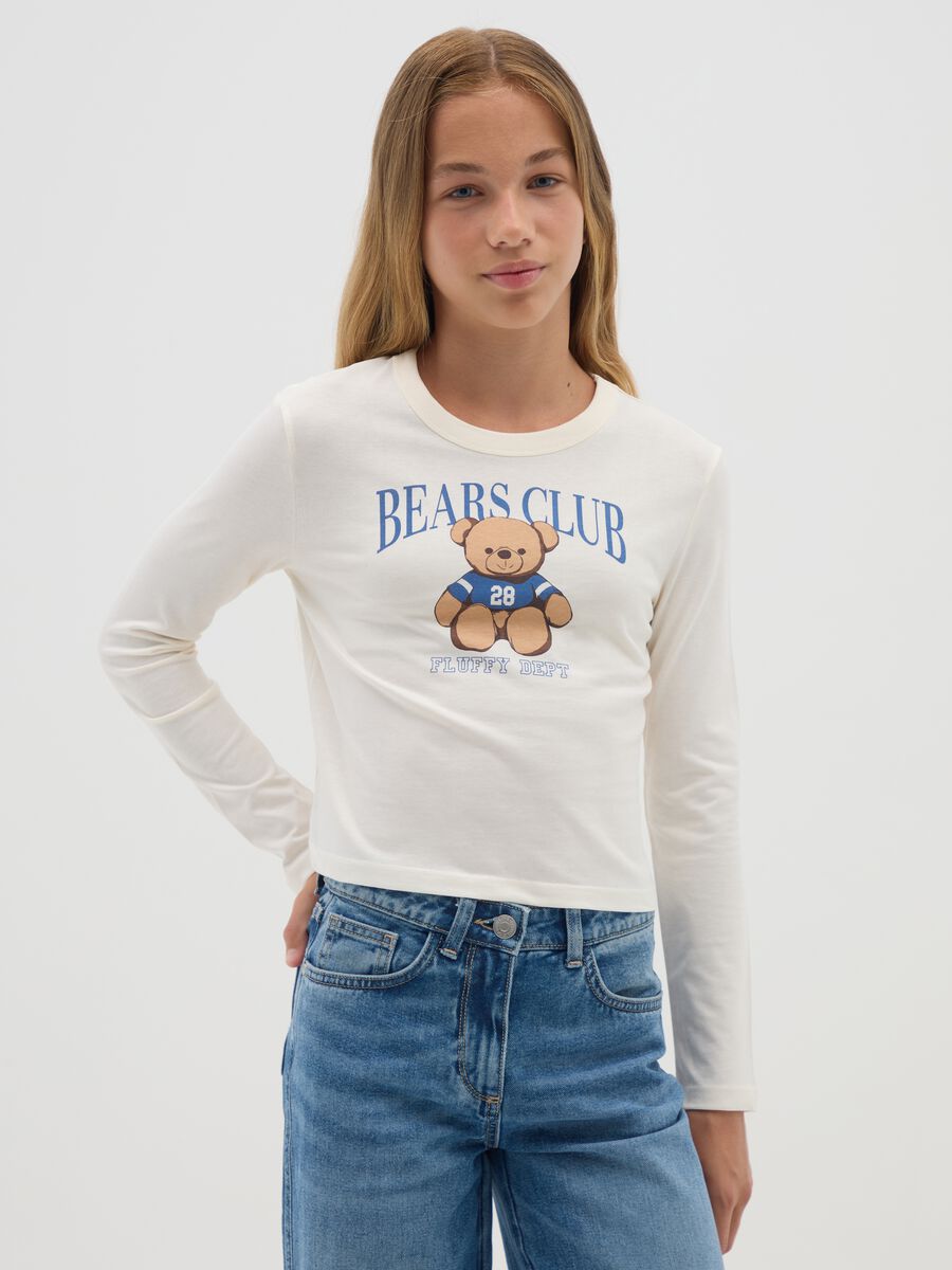 Girls' beige pure cotton regular fit top with print_0