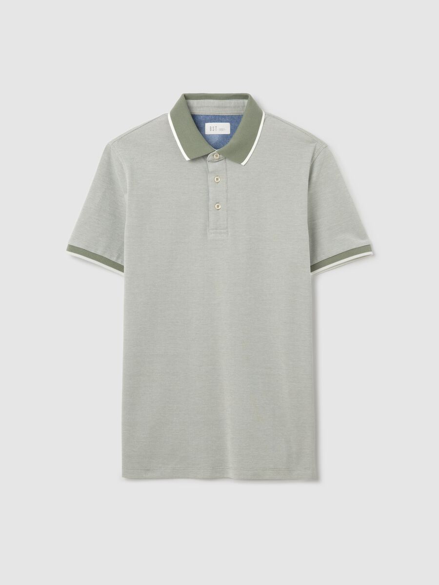 Green polo shirt with short sleeves in cotton piquet_4