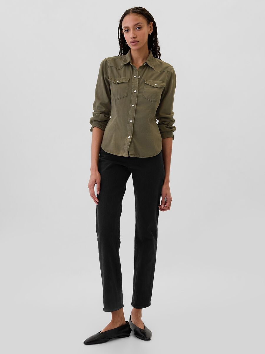 Western shirt in denim with pearl buttons_1