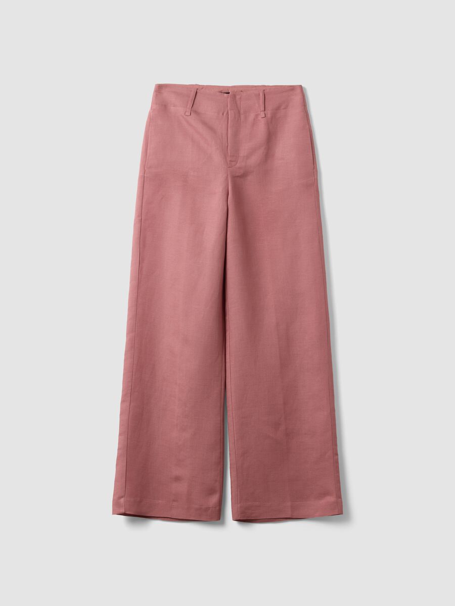 Pink linen-viscose blend wide-leg trousers with structured waistband_0