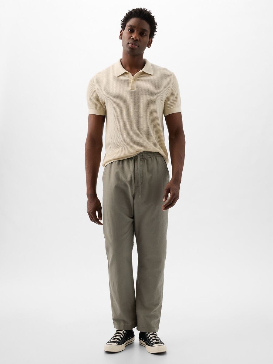 Pull-on trousers in linen and cotton_0