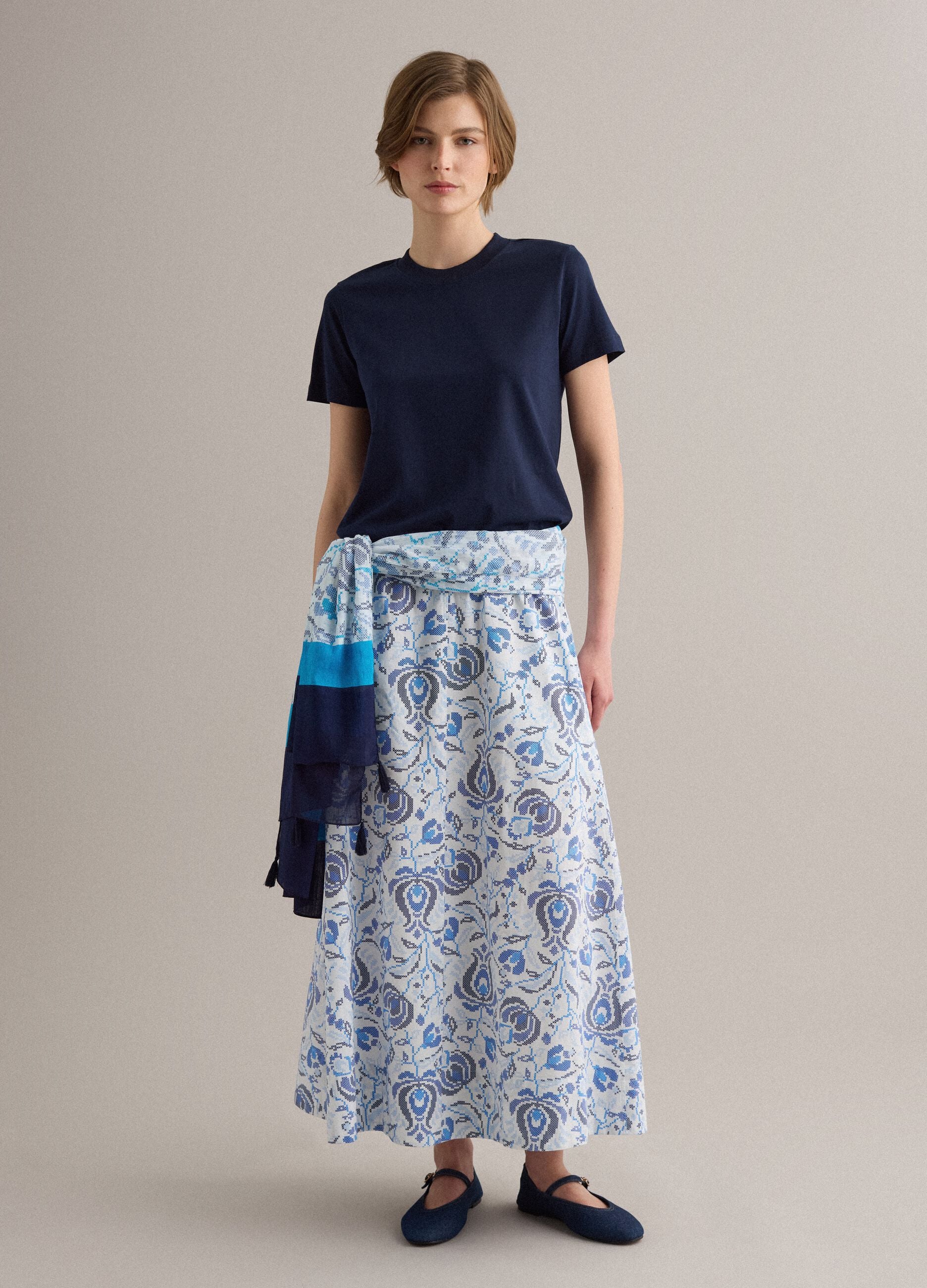 Pure cotton maxi skirt with floral print