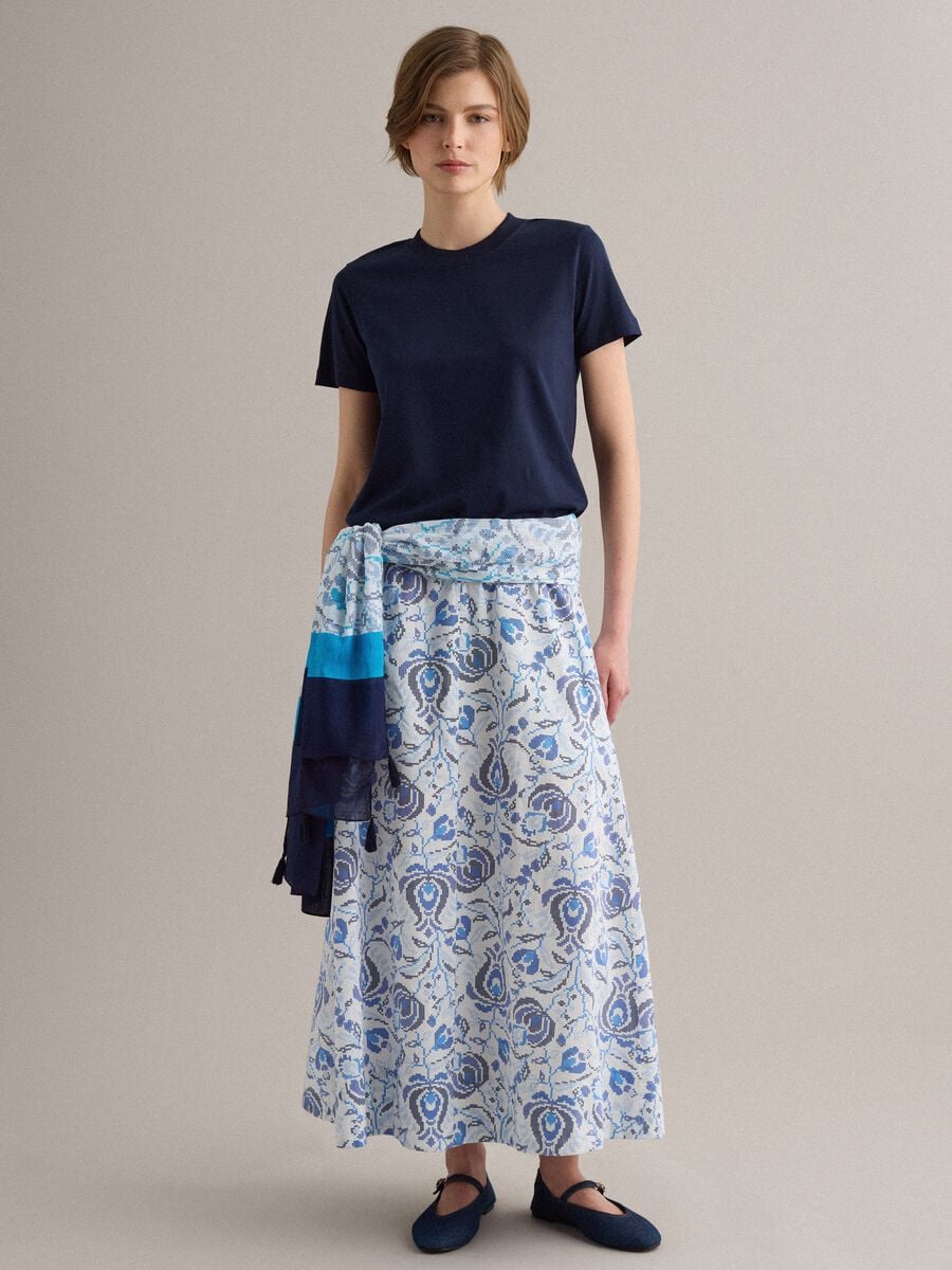 Pure cotton maxi skirt with floral print_0