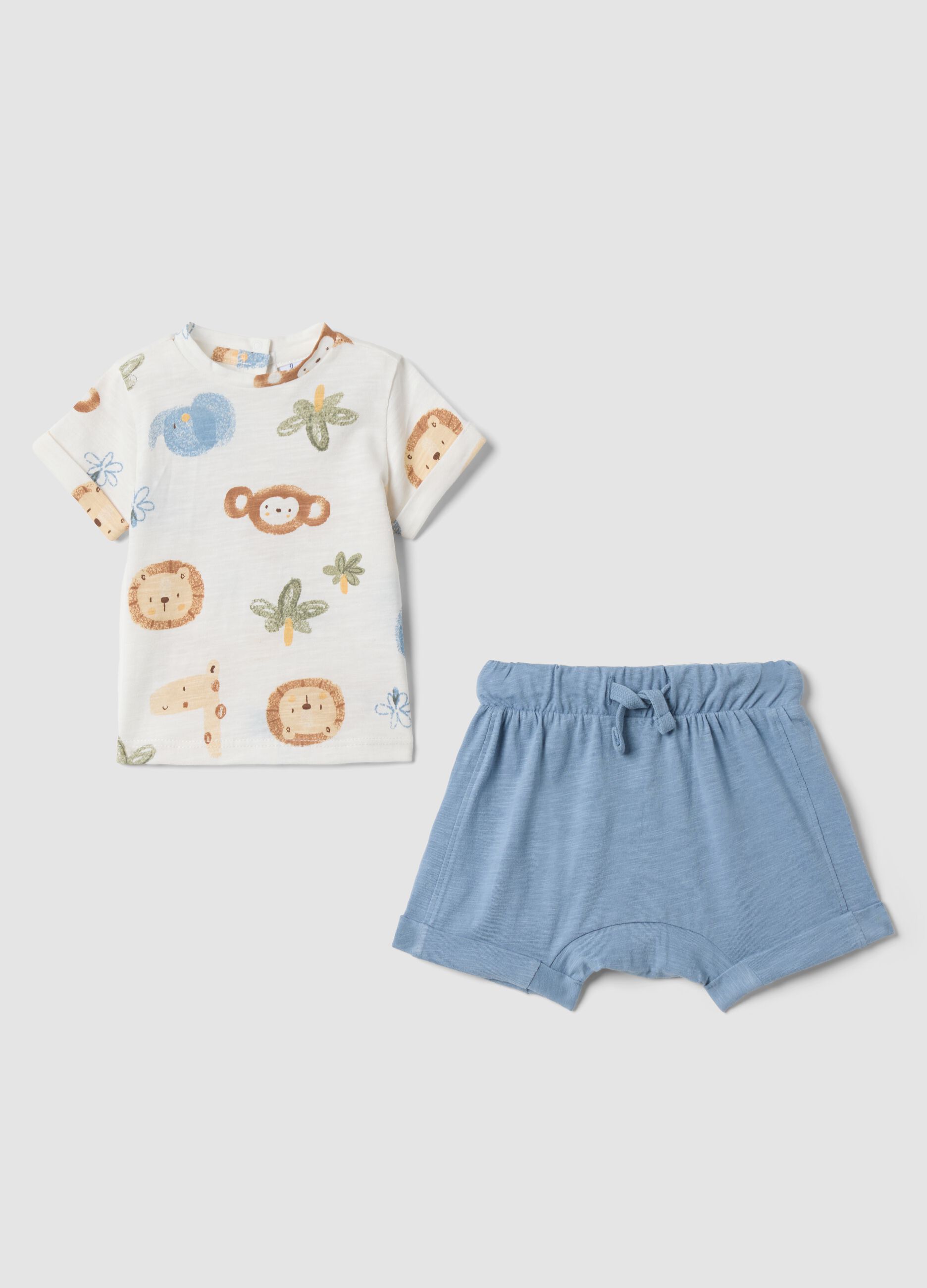 Multicolour pure cotton set with printed T-shirt and shorts for baby