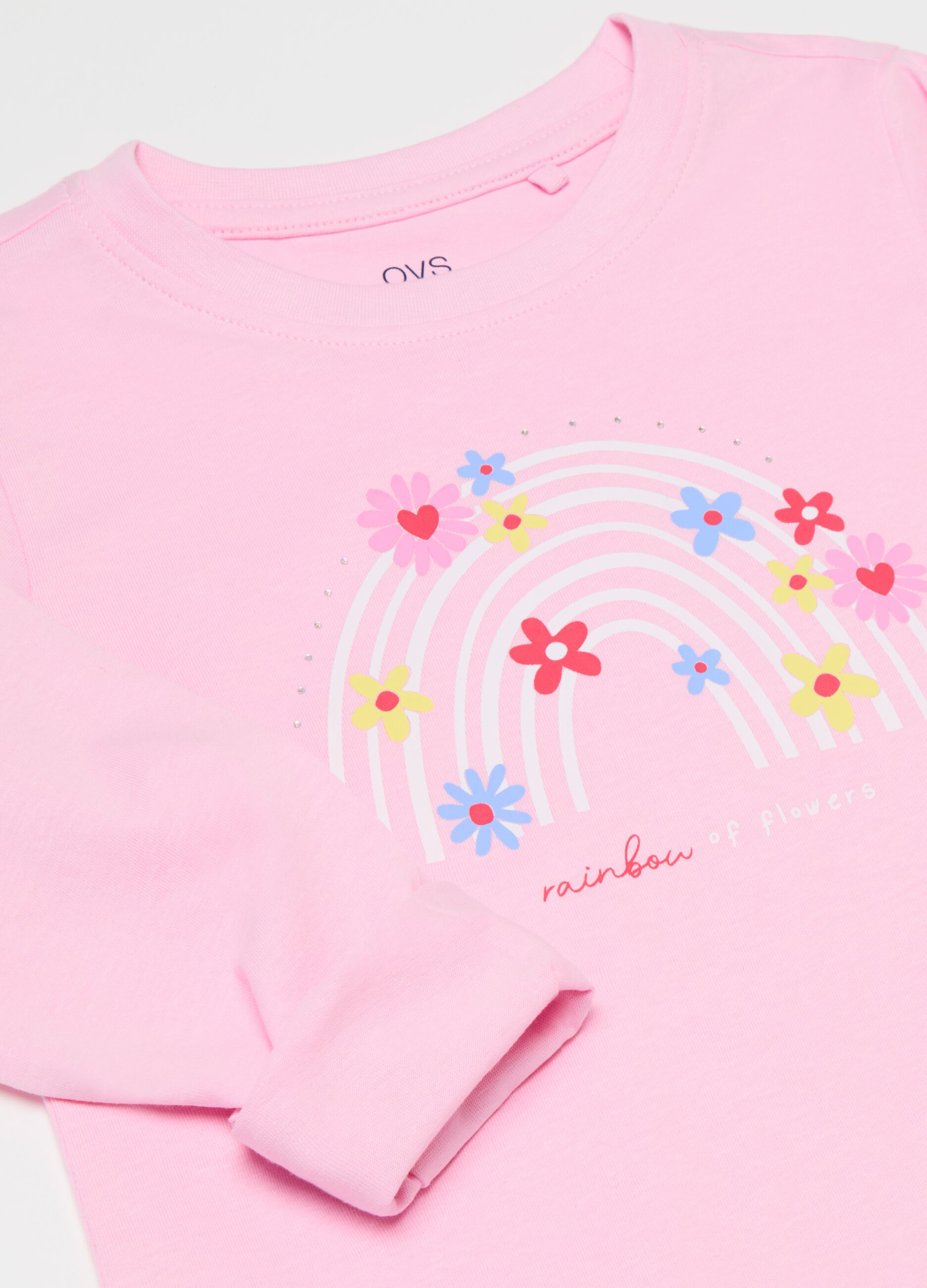 Long-sleeved T-shirt with print and diamantés