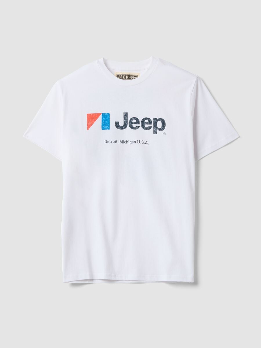 T-shirt bianca in puro cotone girocollo con stampa Jeep_0