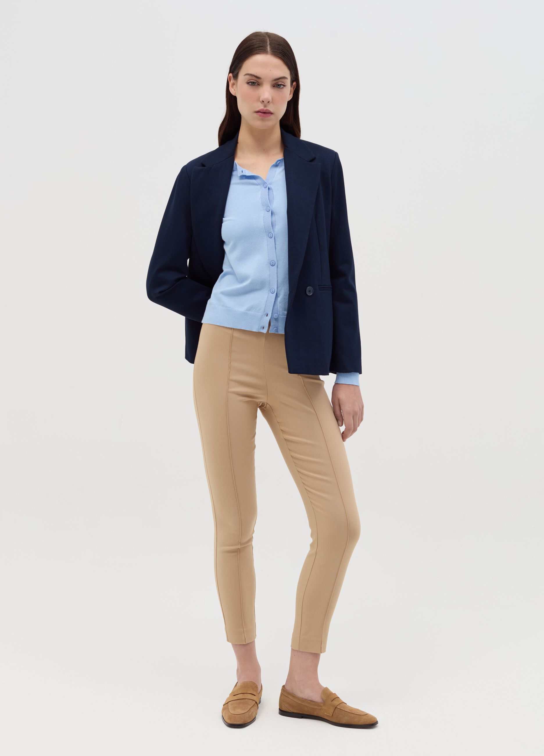 Cropped treggings with embossed seams