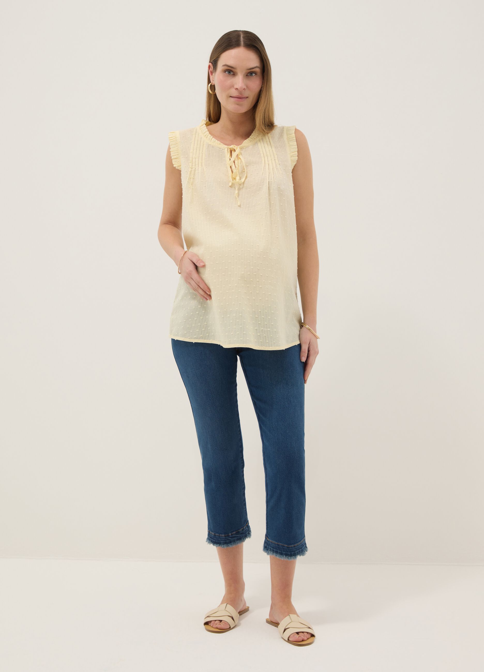 Yellow maternity blouse in pure cotton