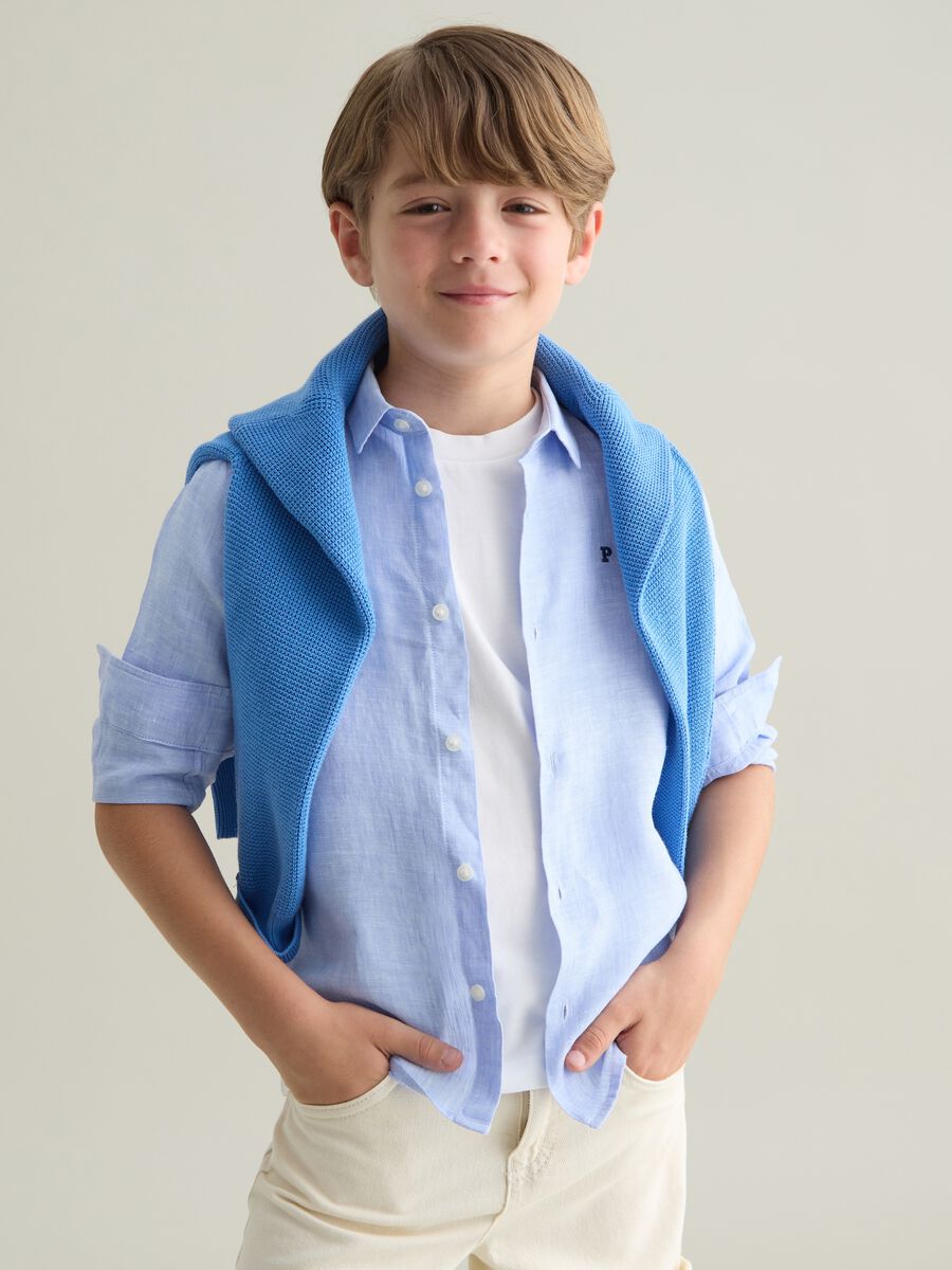 Boys' light blue pure linen regular fit shirt_0