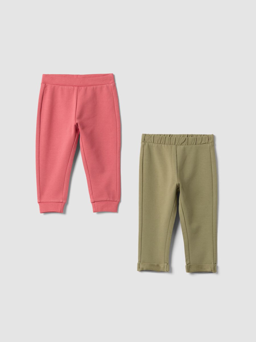 Bipack di jogger multicolor in cotone elasticizzato per bimba_0