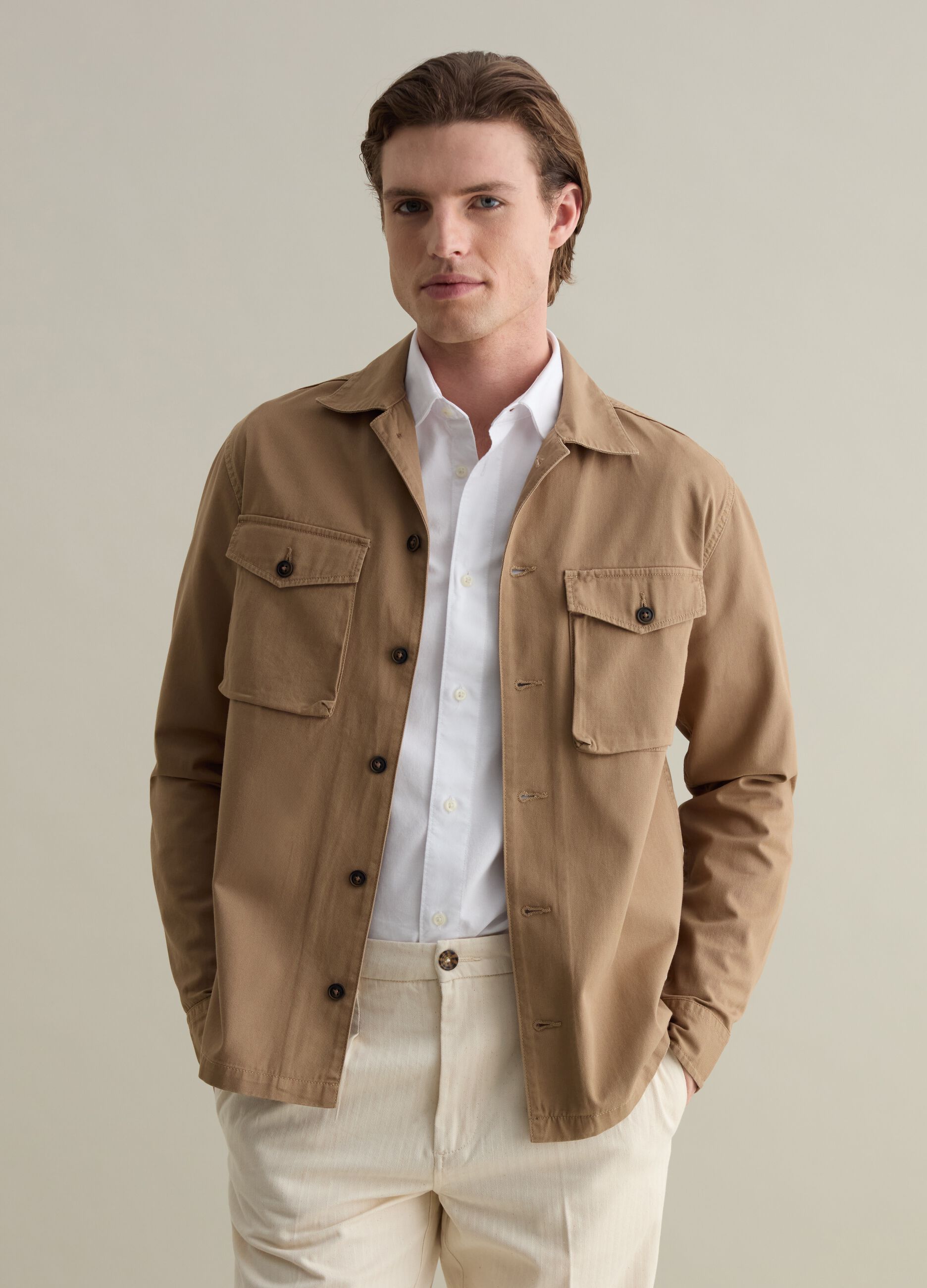 Shacket in twill tinta unita