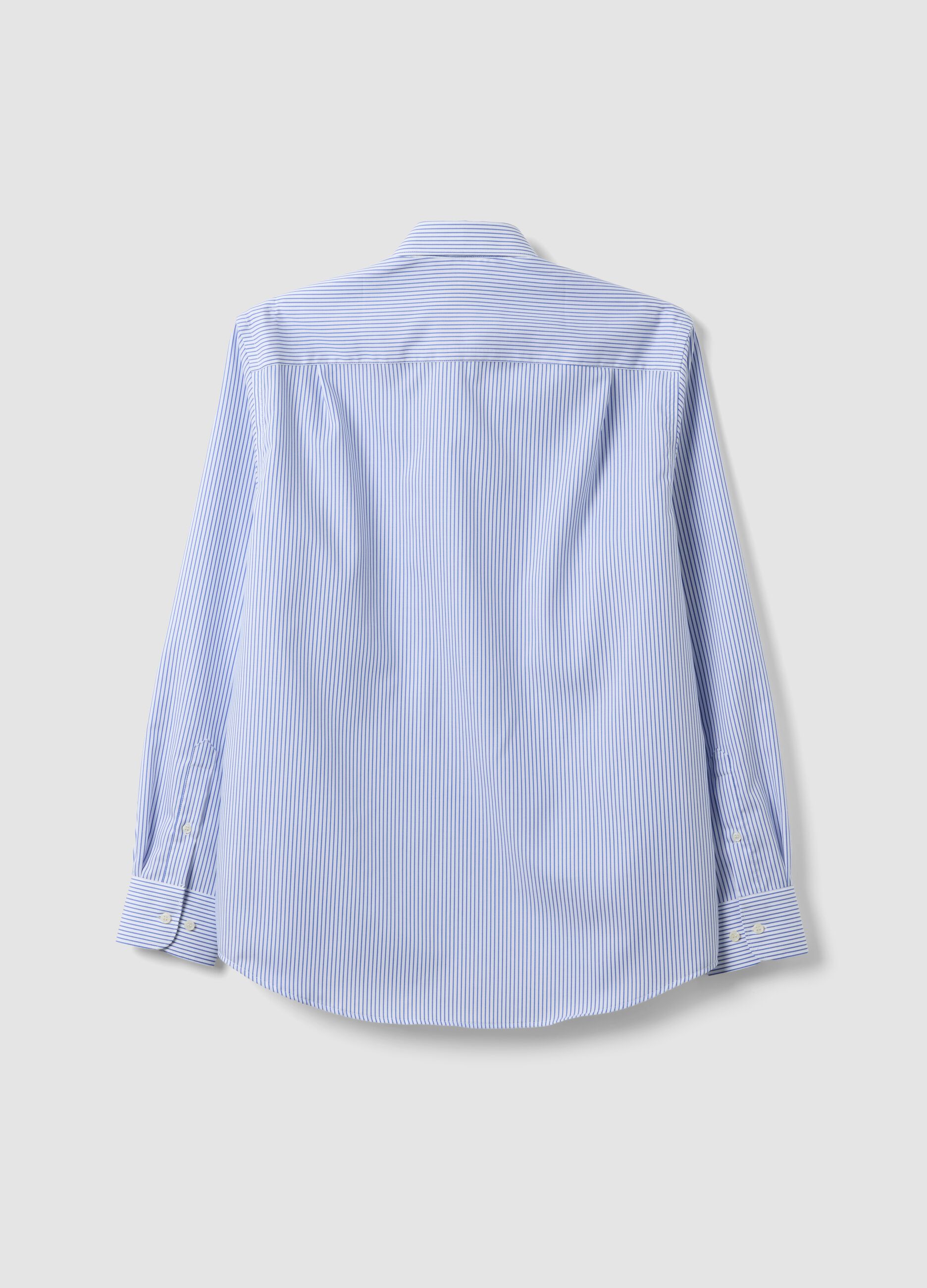 Light blue striped pure cotton dobby shirt with French collar, non-iron