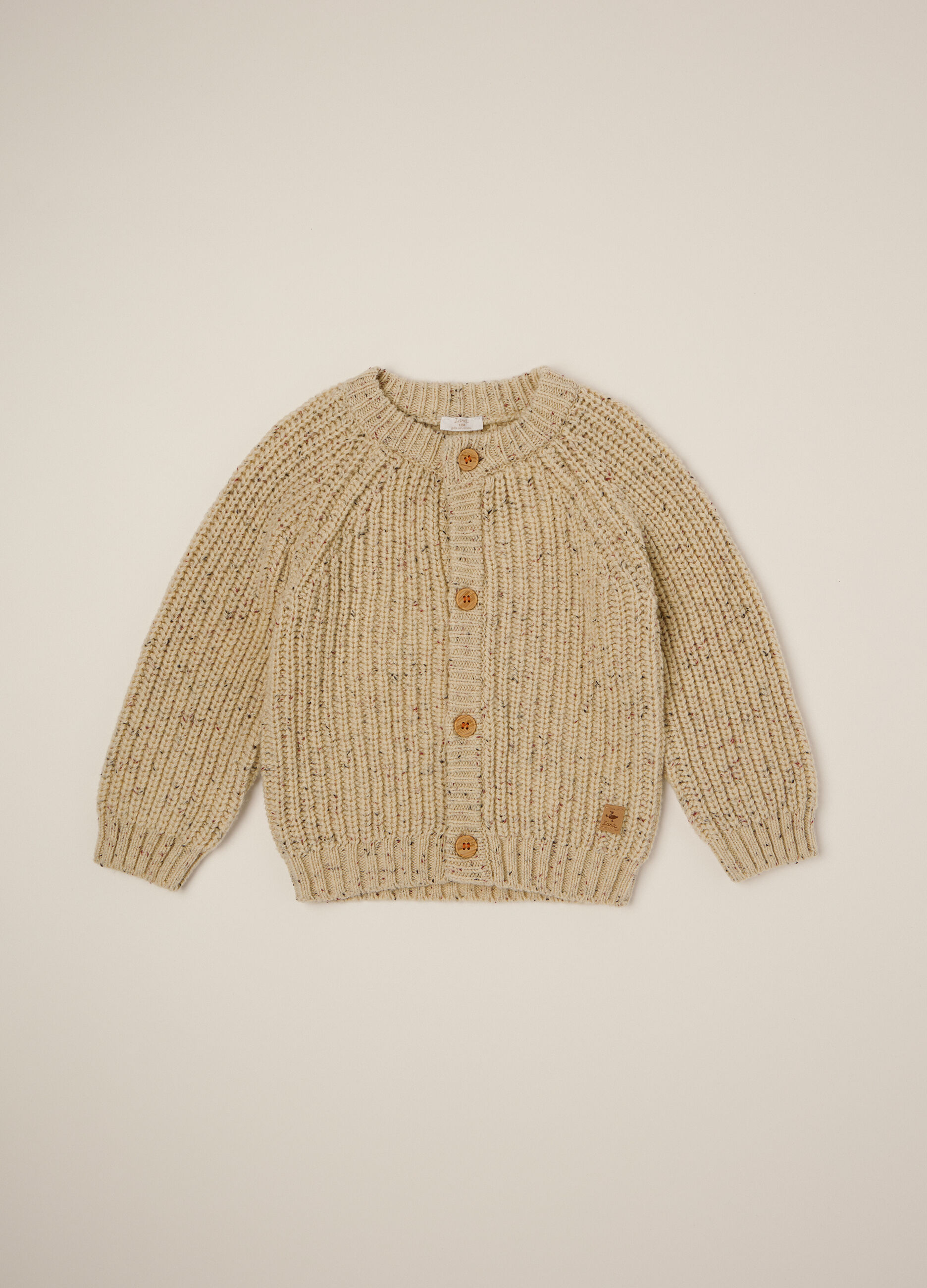 Beige Cardigan for Newborn in Cotton and Wool