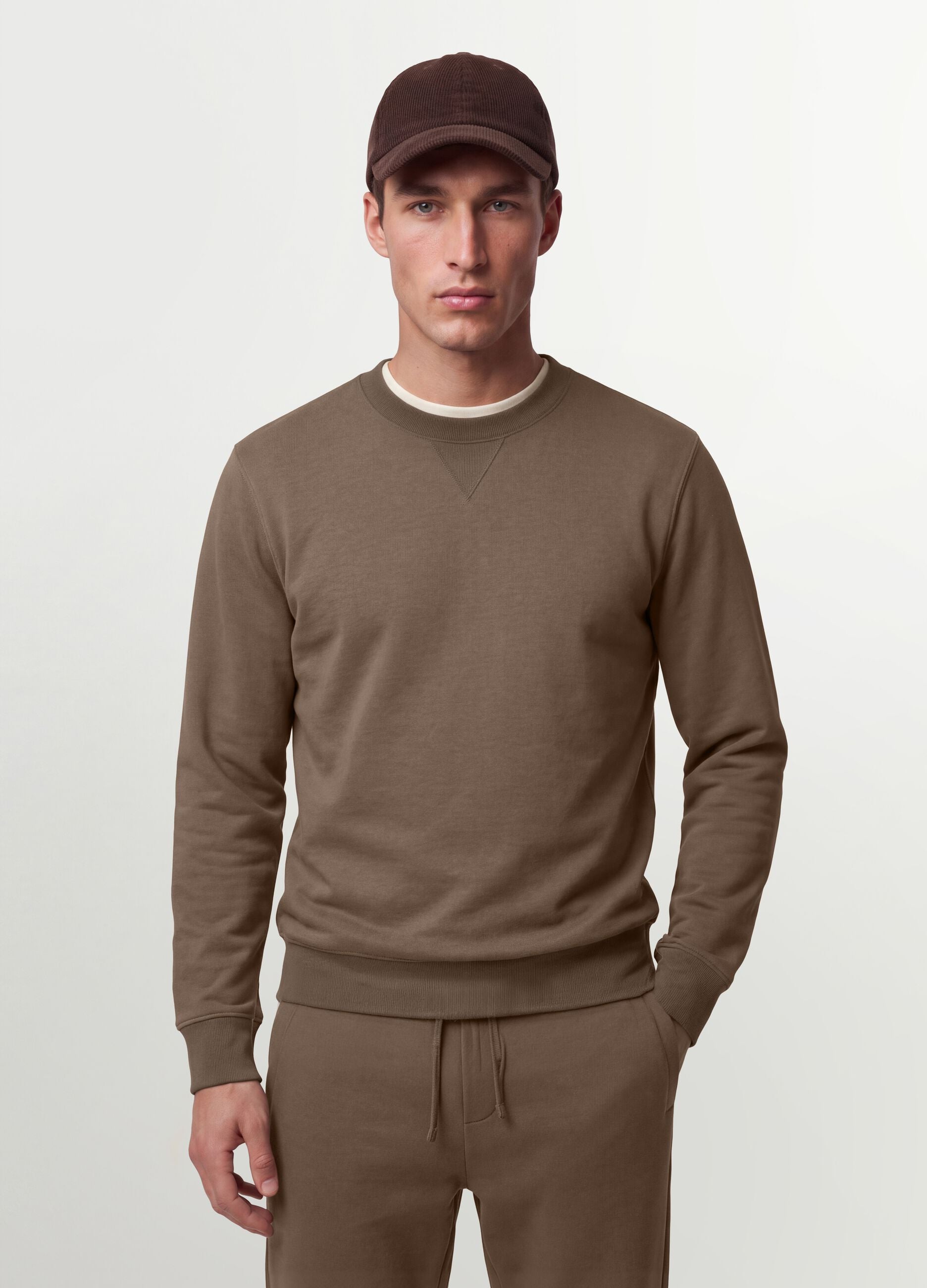 Grey crew-neck cotton-blend sweatshirt, regular fit