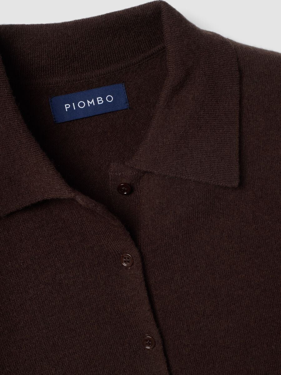 Brown pure wool cardigan with polo collar, regular fit_5
