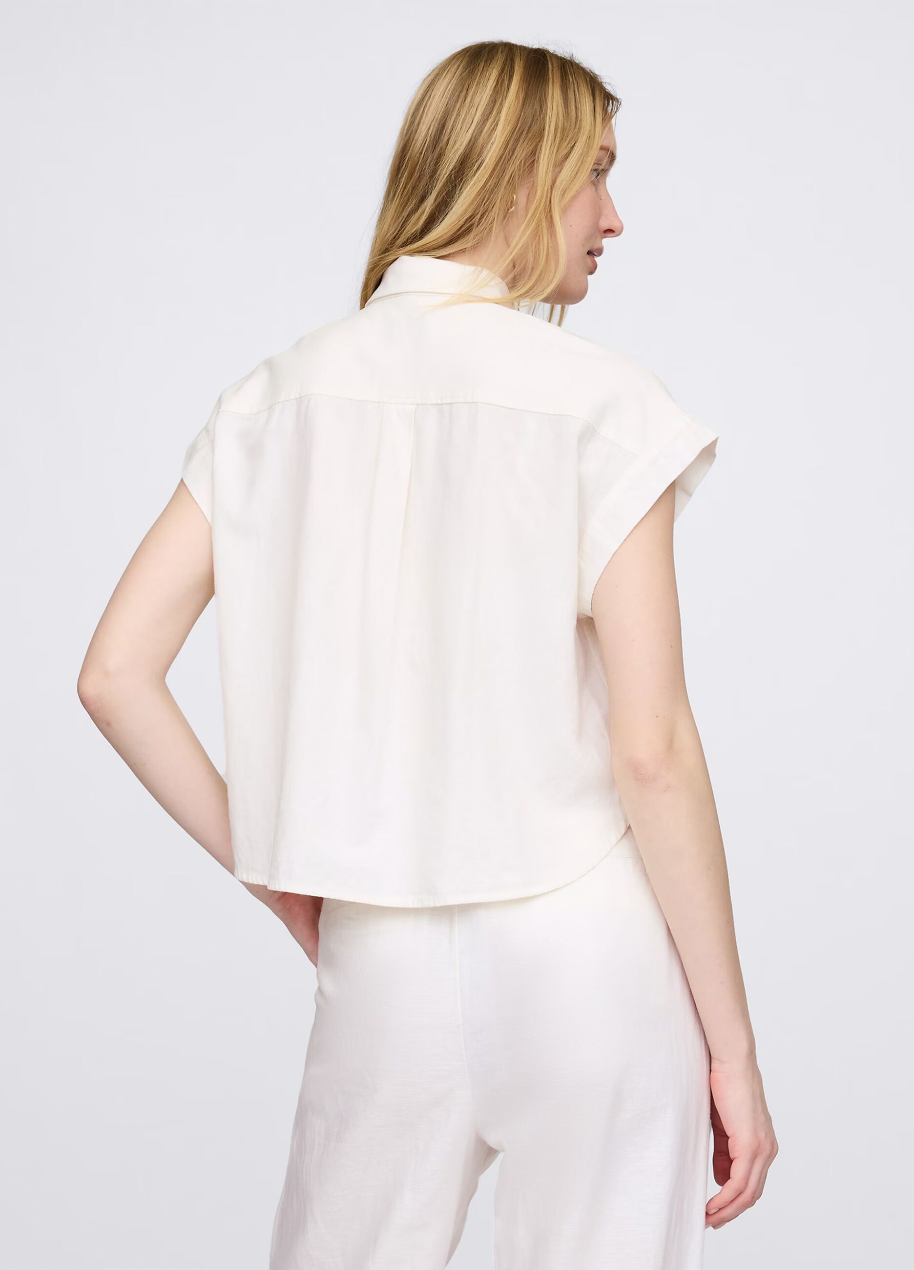 Camicia senza maniche in lino e viscosa