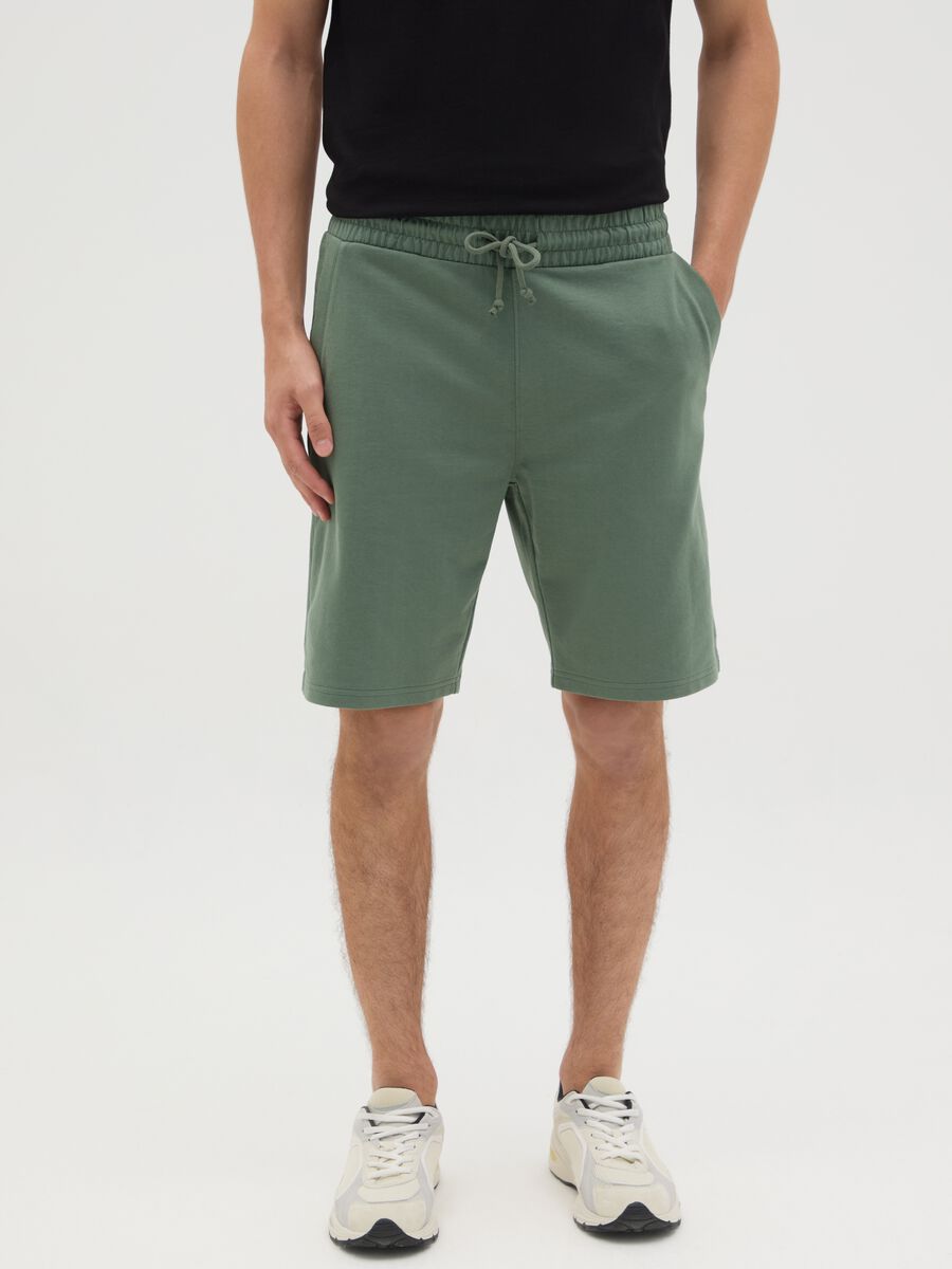 Men's Green Cotton Blend Regular Fit Shorts with Back Pocket_1