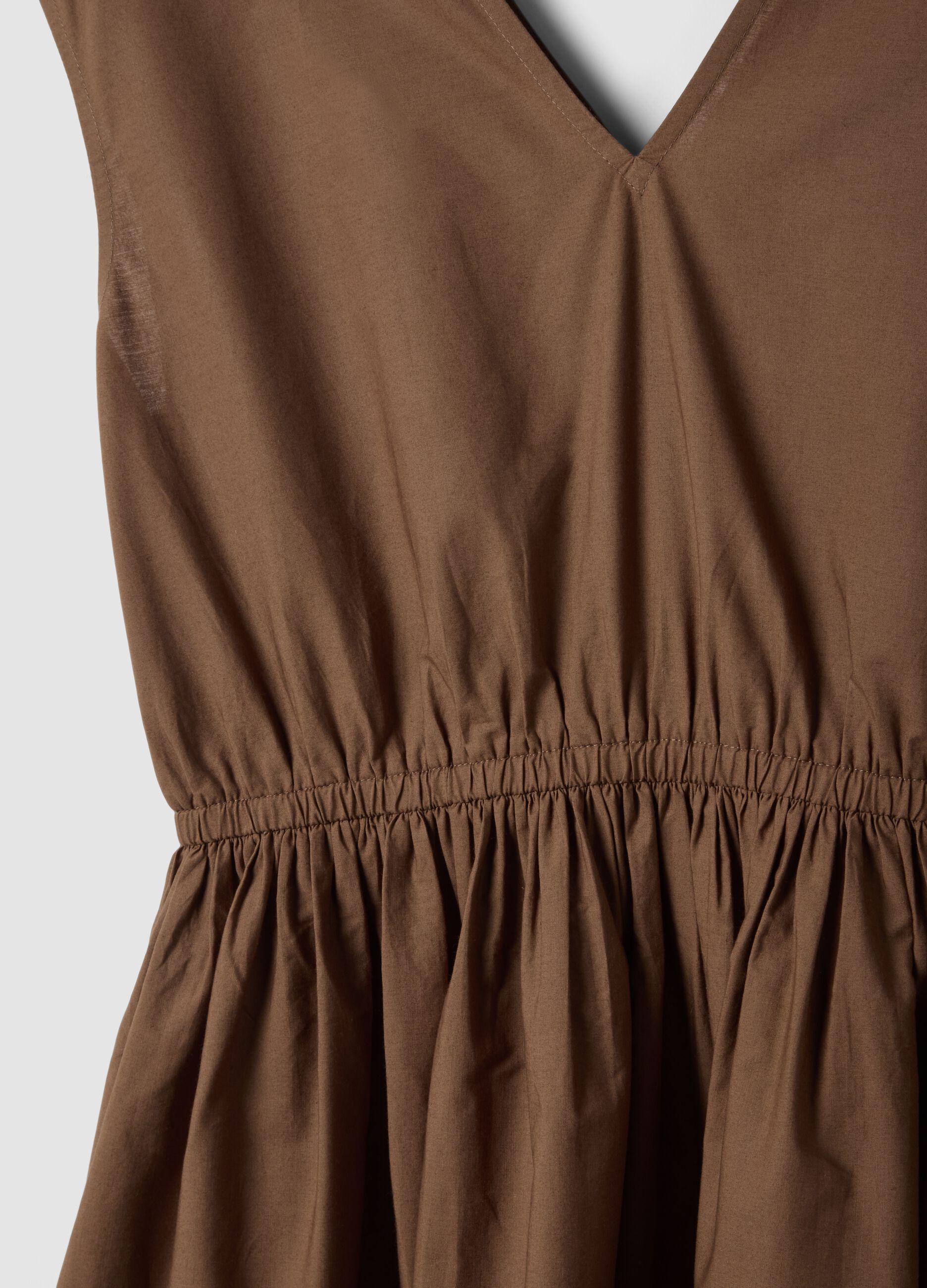 Brown pure cotton regular-fit dress with embroidery and V-neck