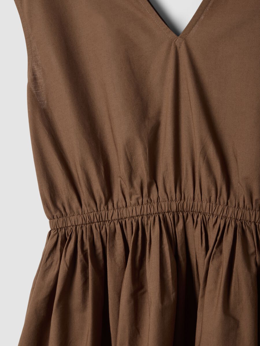 Abito in puro cotone marrone regular fit con ricami e collo a V_1