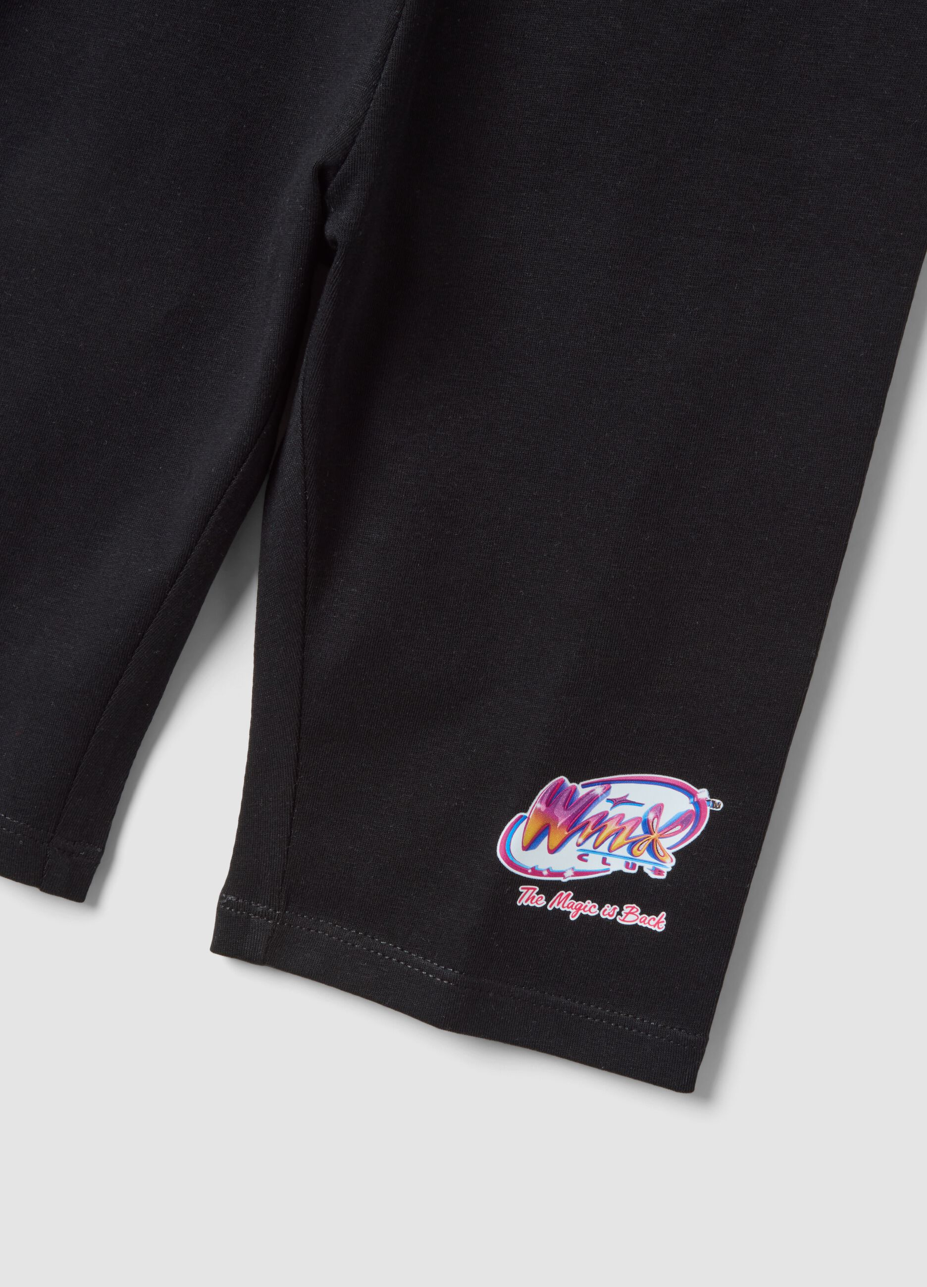 Completo bianco e nero in cotone elasticizzato con t-shirt e leggings per bambina regular fit