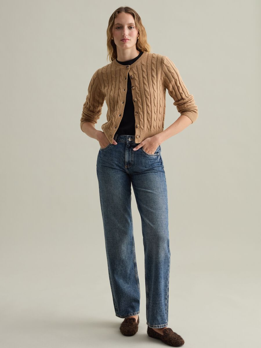 Ribbed cardigan with cable-knit design_1