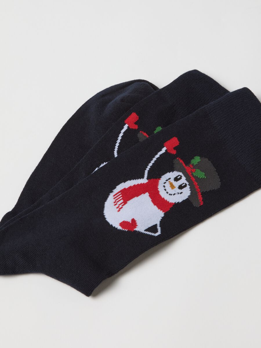 Blue ankle socks in cotton blend with Christmas motif_2