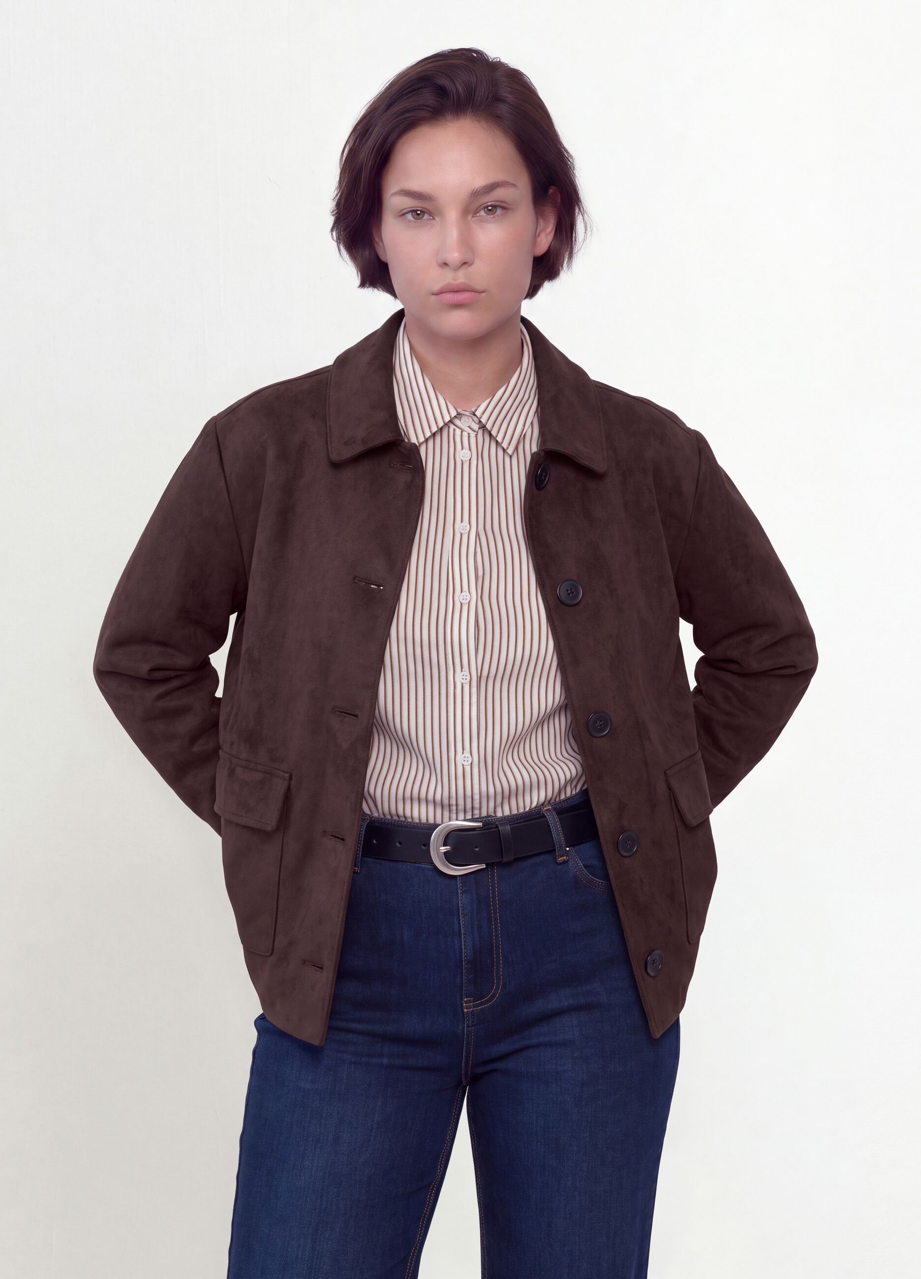 Brown regular-fit jacket with buttons