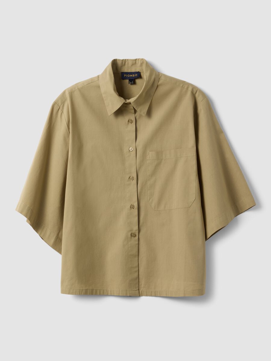 Beige pure cotton shirt with chest pocket, oversized fit_0