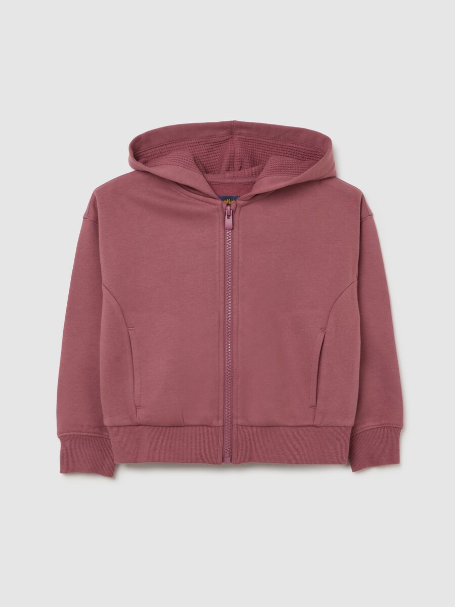 Felpa rosa da bambina in puro cotone regular fit con cappuccio e zip_0