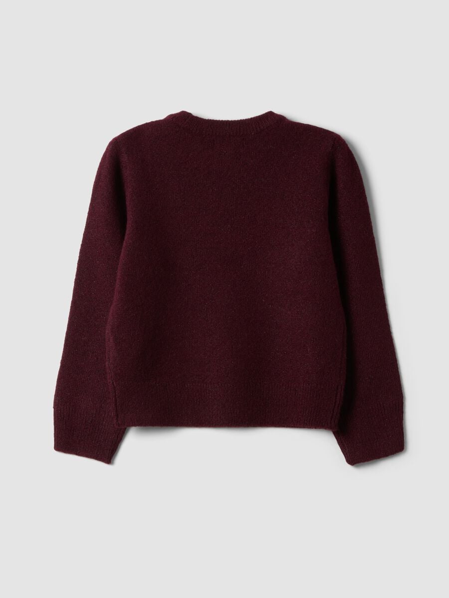 Maglione viola in tessuto elasticizzato con girocollo_1