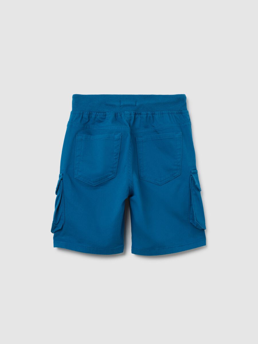 Boys' blue stretch cotton shorts, regular fit with side pockets_1