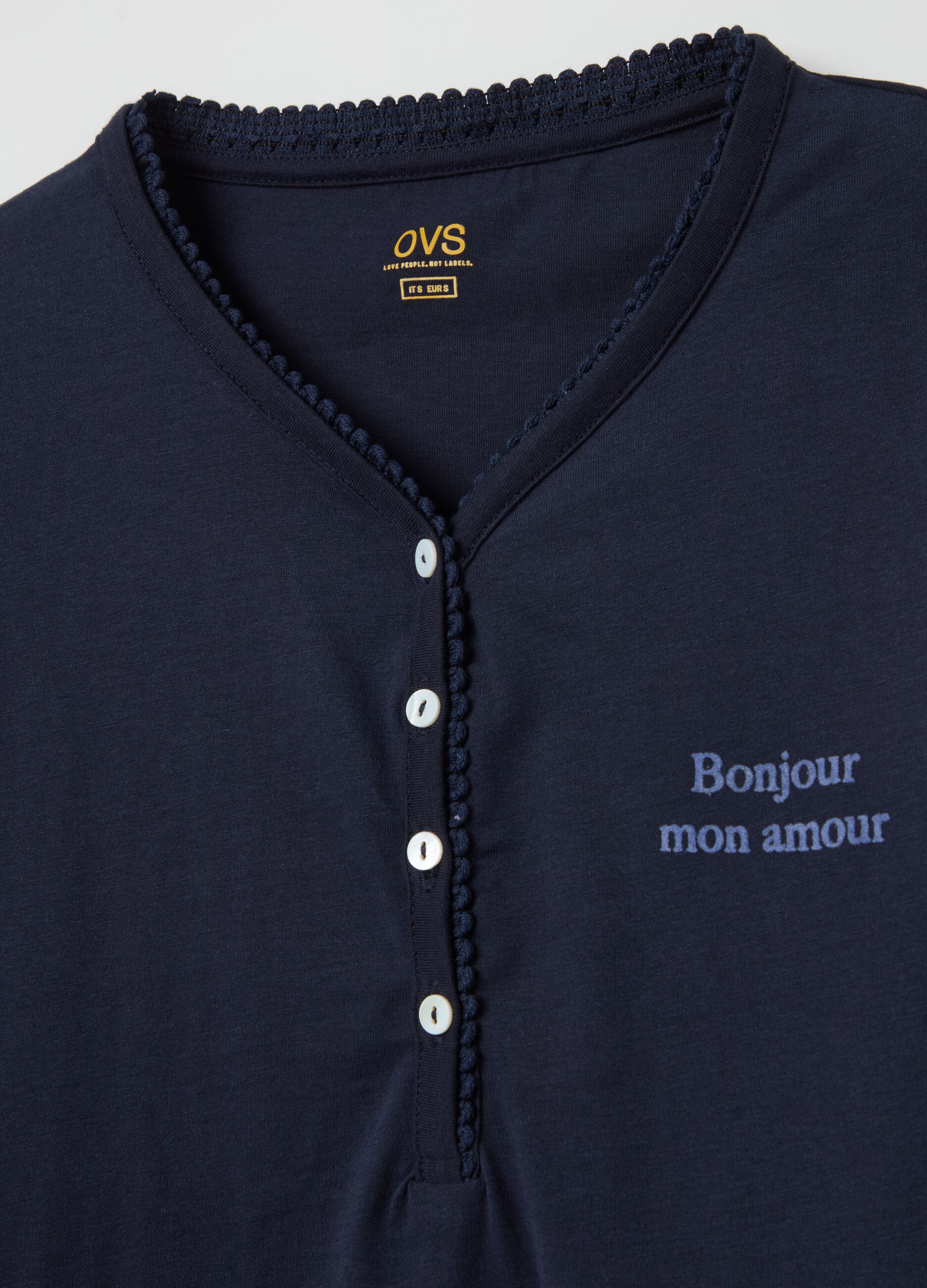 Cotton pyjamas with granddad neckline