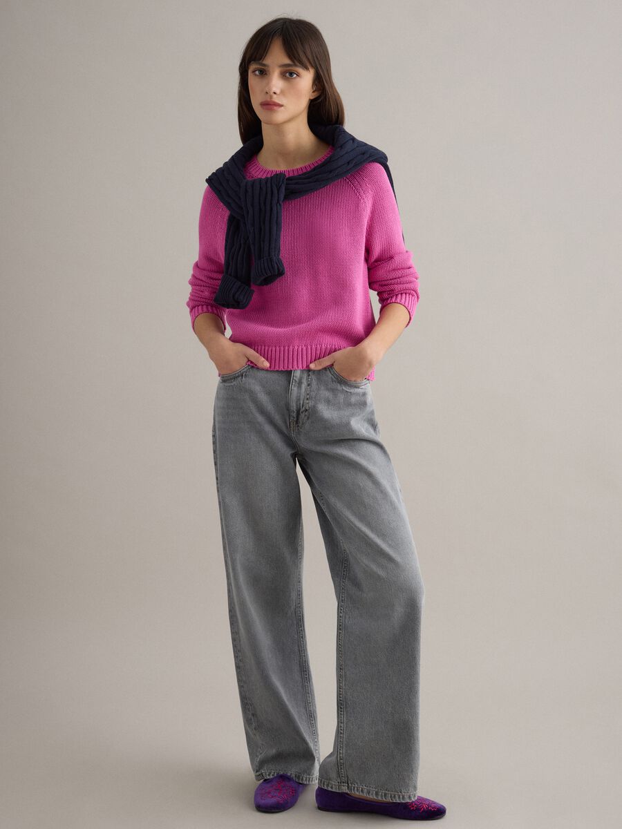 Pink crew neck jumper in pure cotton regular fit_2