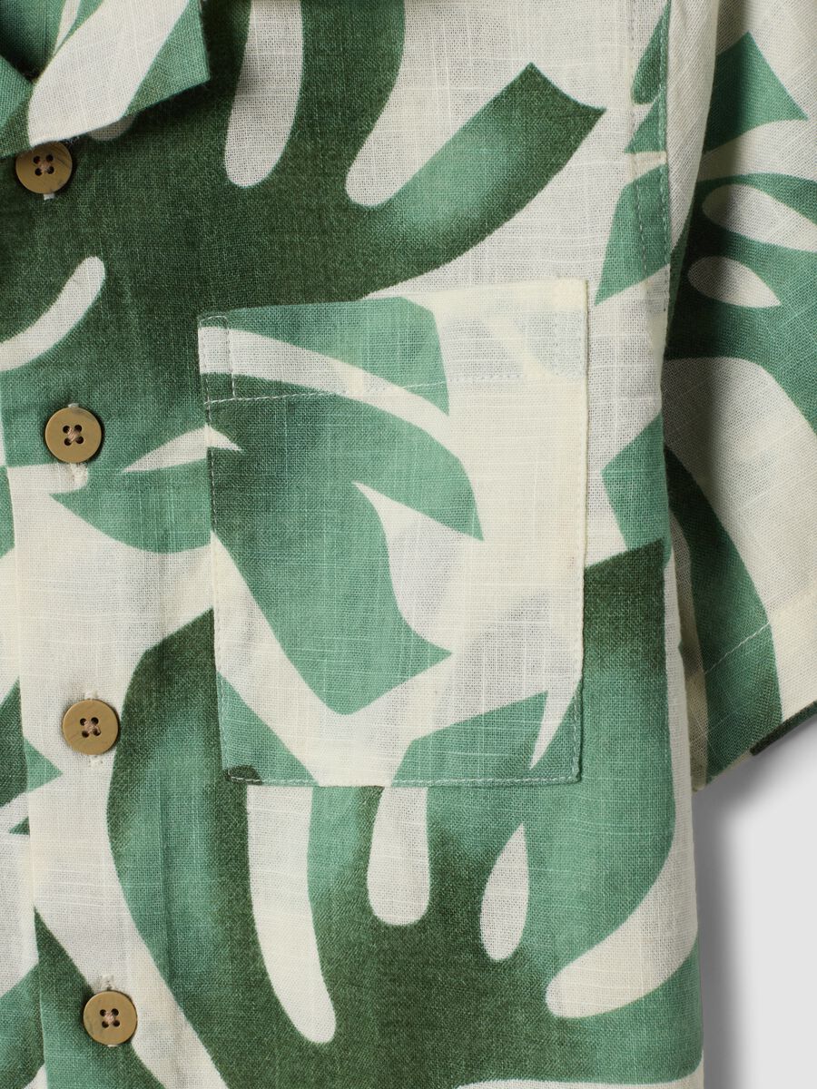 Green pure cotton shirt with tropical print_2