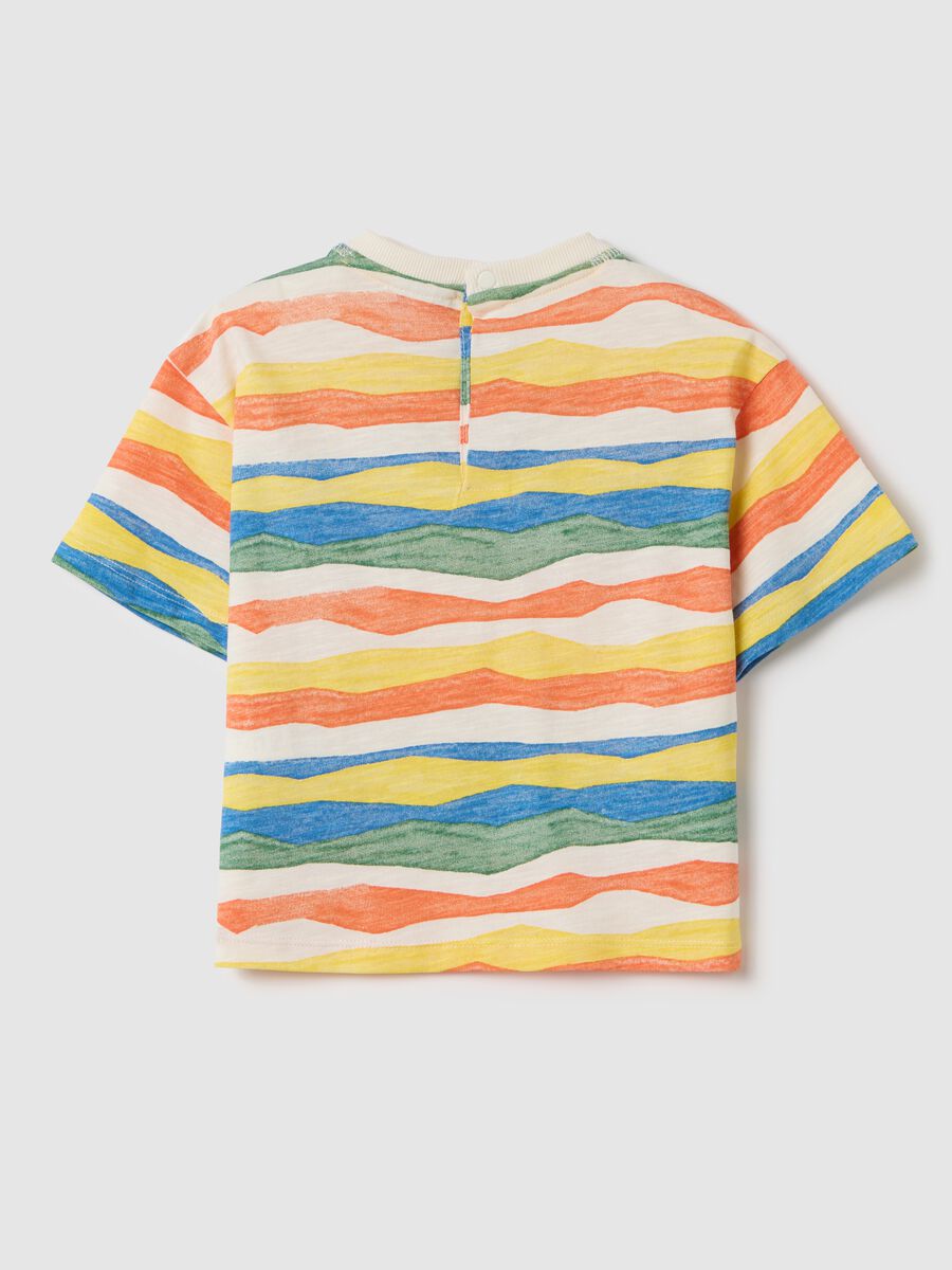 Cotton T-shirt with pocket and blue and yellow stripes_1