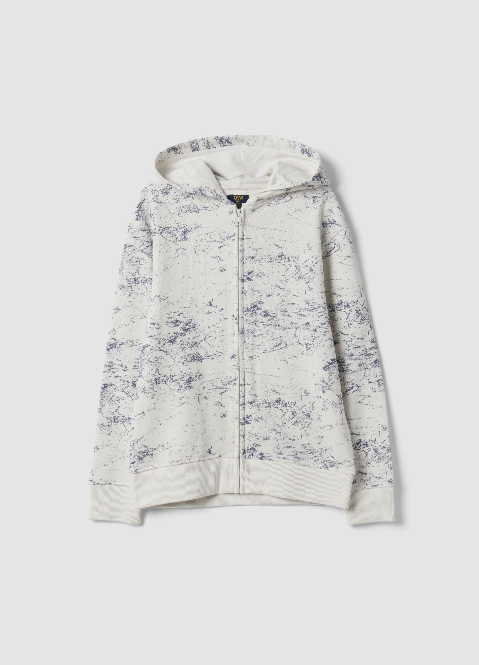 White cotton-blend hoodie sweatshirt with crew neck, oversized fit