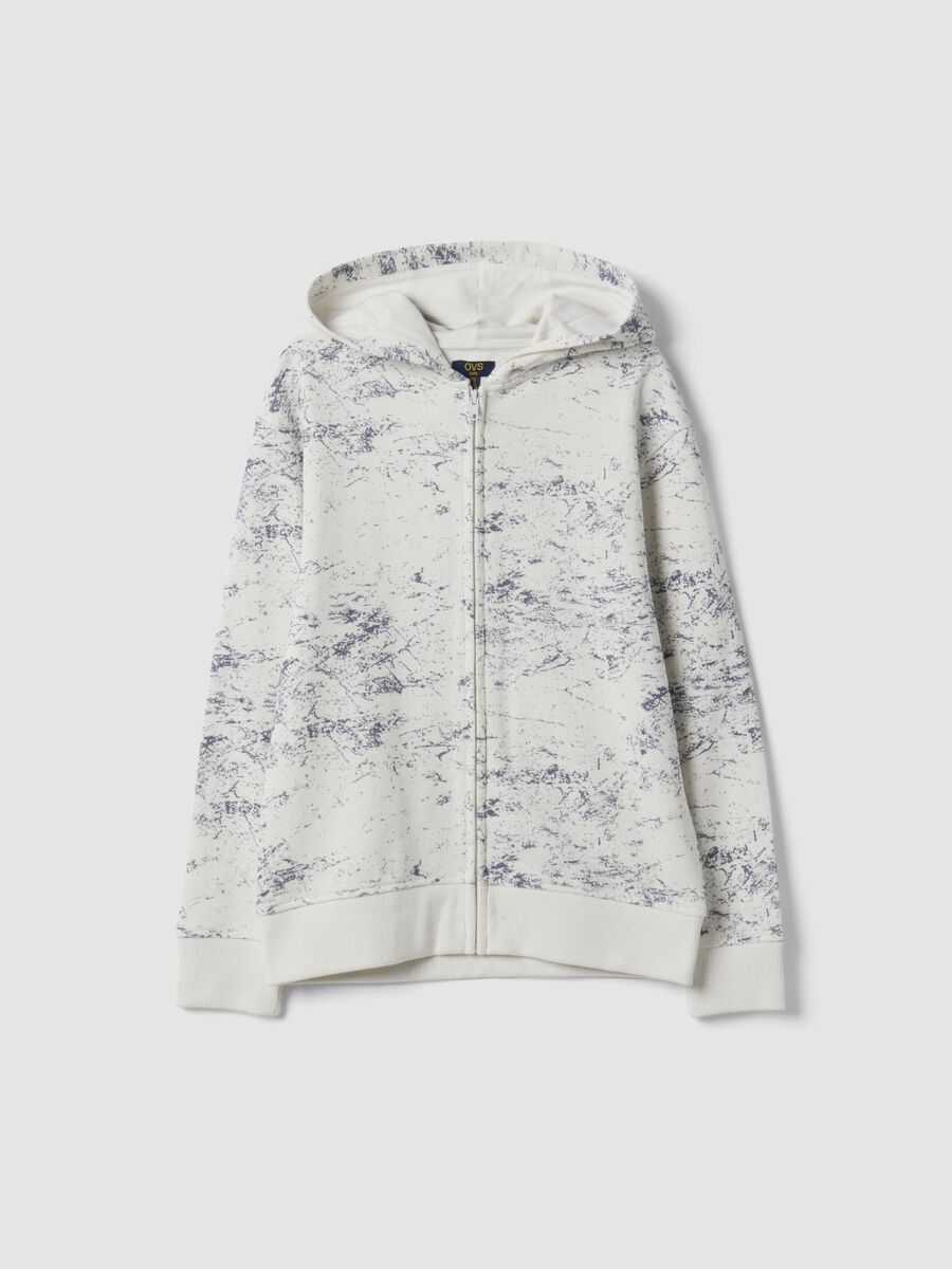 White cotton-blend hoodie sweatshirt with crew neck, oversized fit_0