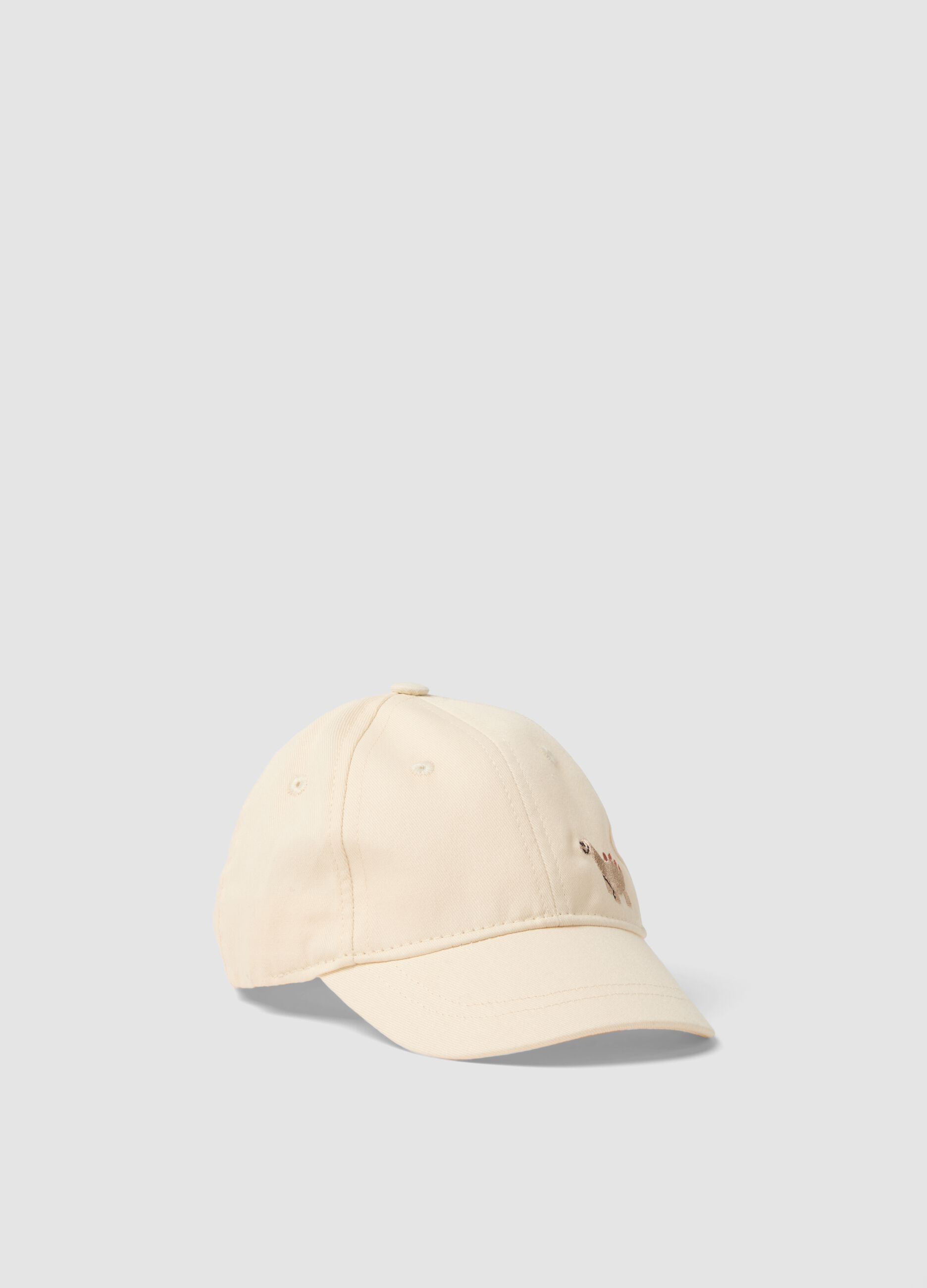 White pure cotton children's hat with dinosaur