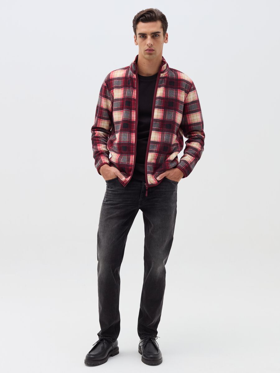 Full-zip sweatshirt in fleece with check pattern_1
