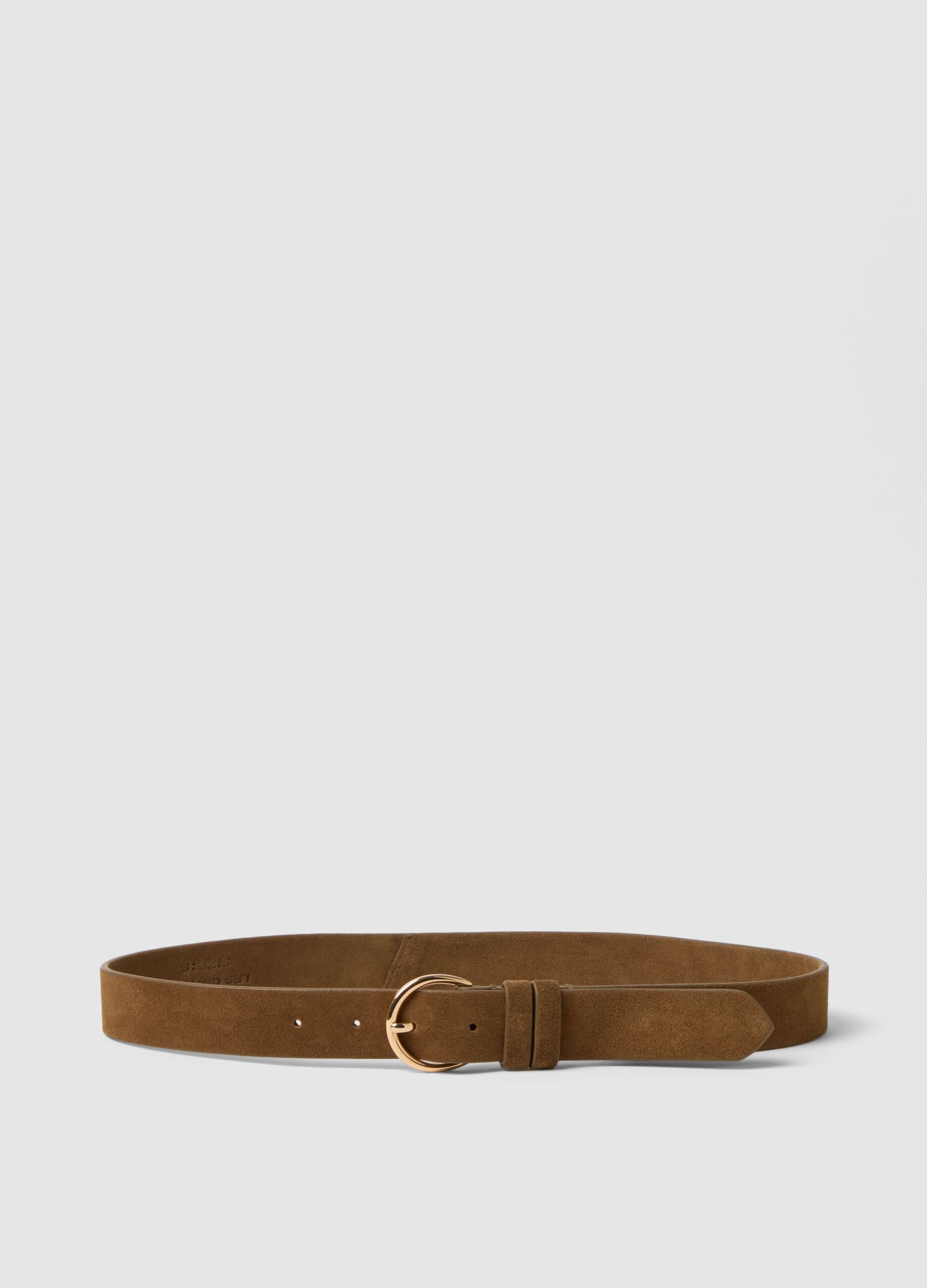 Brown genuine leather belt with golden buckle