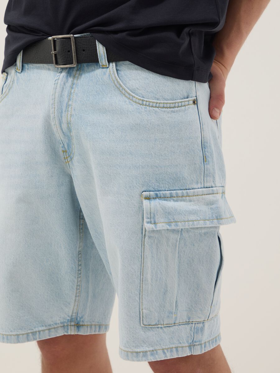 Bermuda in puro cotone denim azzurro regular fit_4