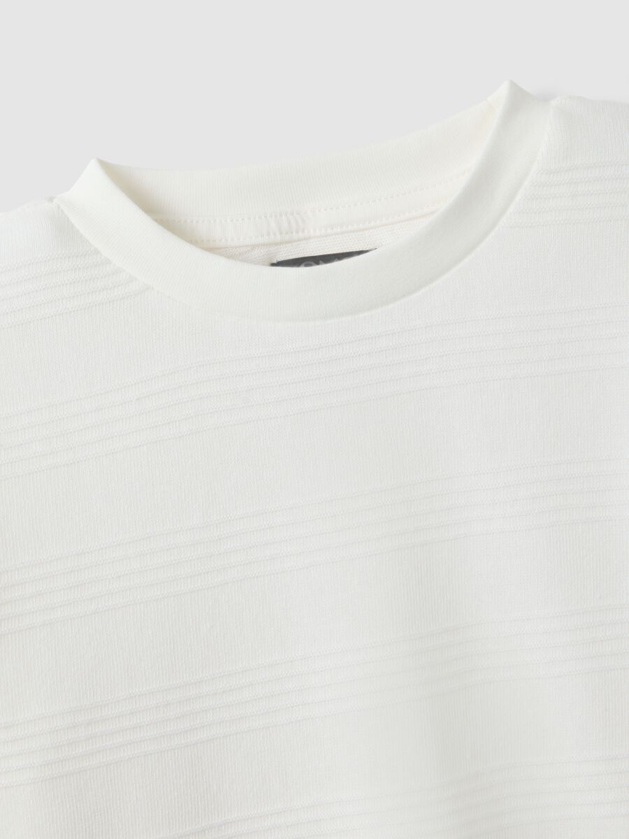 White cotton blend regular fit kids' t-shirt with stripes_3